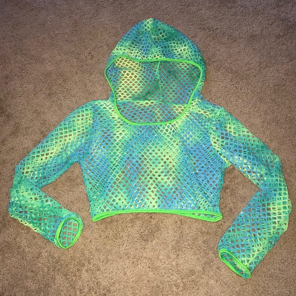 NWOT Glitter fishnet cropped rave hoodie top